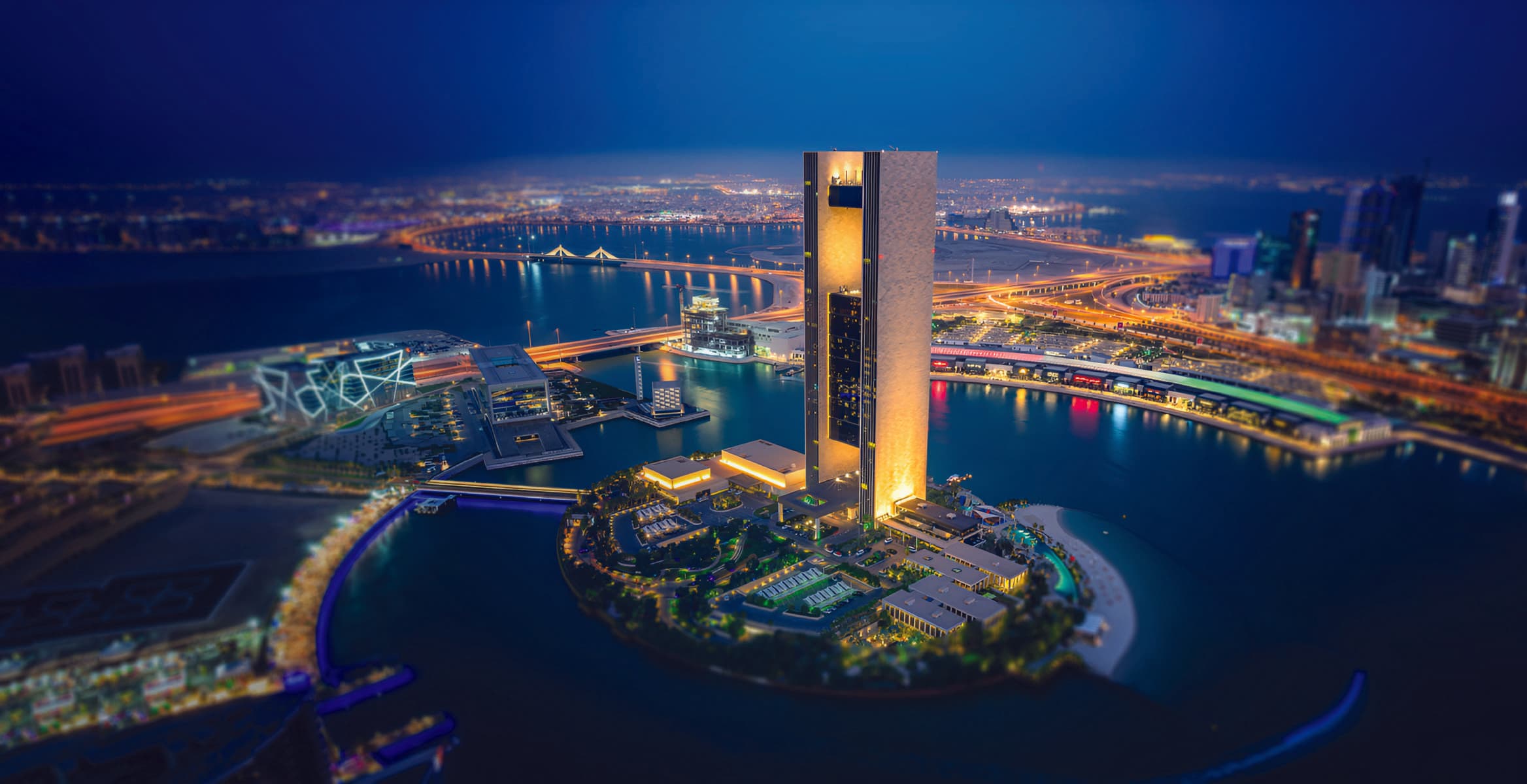 Aerial view of the Kingdom of Bahrain at night